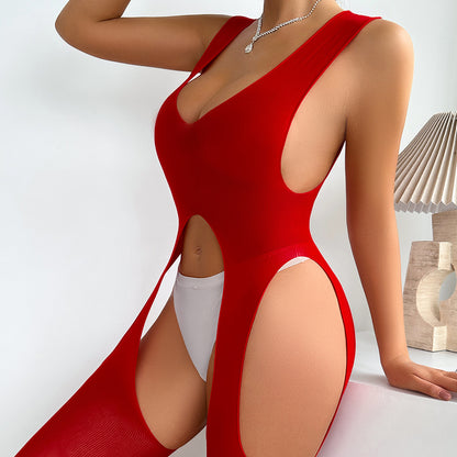 Sexy Dessous Außenhandel Langarm Bodycon Kleid Kurzen Rock Aushöhlen Backless Mesh Bodysuit