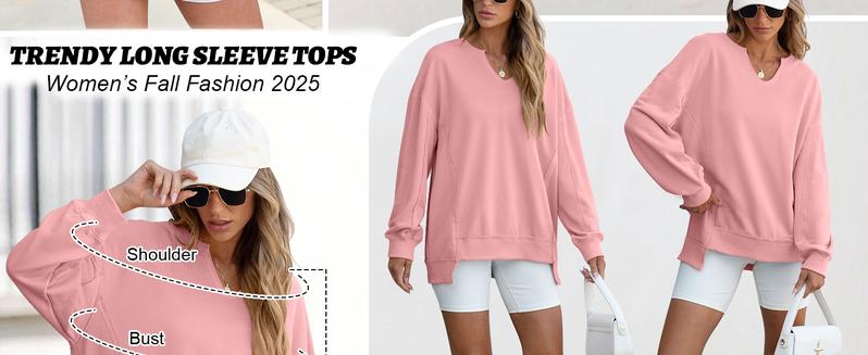 Womens Oversized Sweatshirt V Neck Long Sleeve Tunic Lightweight Pullover 2025 Winter Casual Tops Teen Girl Outfits - Seldom Seen Styles