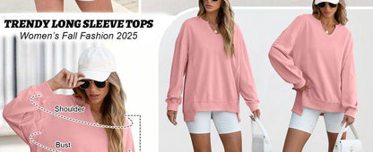 Womens Oversized Sweatshirt V Neck Long Sleeve Tunic Lightweight Pullover 2025 Winter Casual Tops Teen Girl Outfits - Seldom Seen Styles