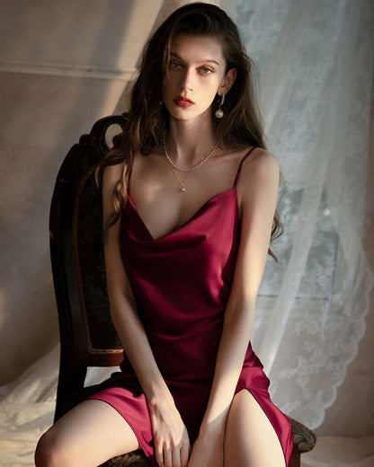 Feelits Silk Cowl Neck Slip Dress with Side Slit | Bridal-to-Be, Honeymoon & Elegant Nightwear