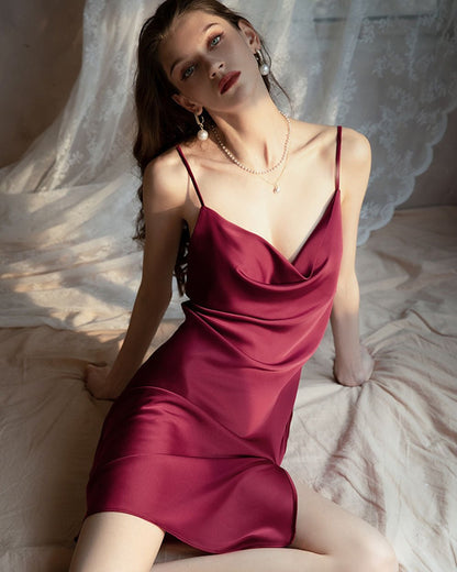 Feelits Silk Cowl Neck Slip Dress with Side Slit | Bridal-to-Be, Honeymoon & Elegant Nightwear