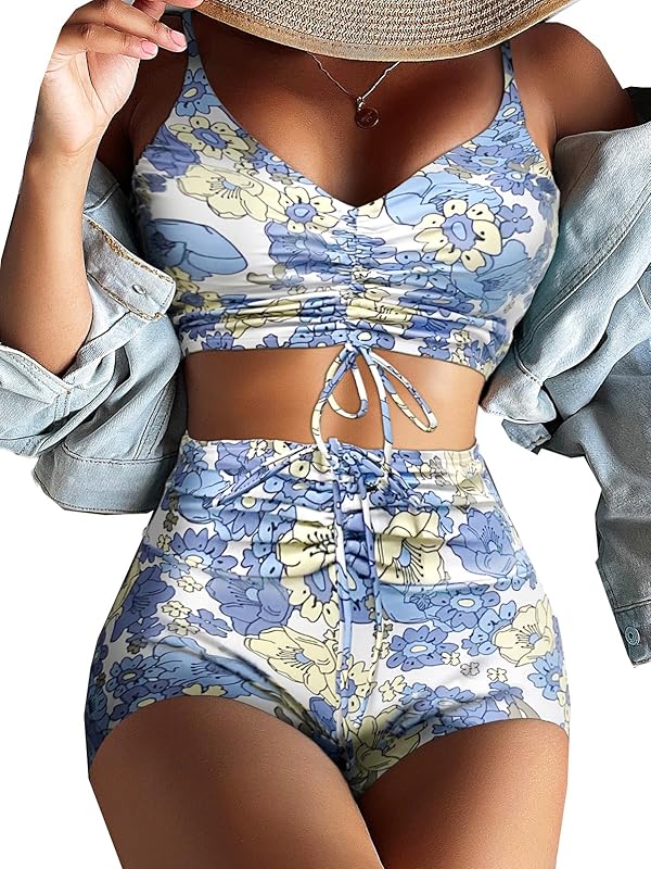 High Waisted Bikini Sets for Women Boy Shorts Swimsuits Sporty Bathing Suit - Seldom Seen Styles