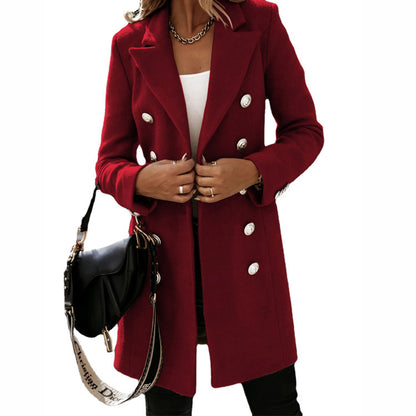 2024Cross-Border wish Amazon new  Autumn and Winter Long Sleeve Suit Collar Double Breasted Woolen Coat Coat for Women