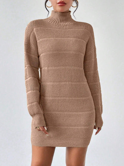 stripe Autumn and Winter Half Turtleneck Knitted Dress Women's Clothing Fashionable Solid Color All-Matching Sexy Hip dress