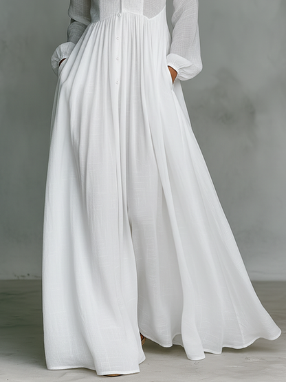 Women's Long Sleeve Cotton Linen Maxi Dress - Slimming Loose Fit Patchwork Design
