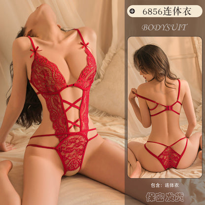 Lingerie Sexy Hollow Out Bodysuit Women See-through Uniform Passionate Temptation Open Crotch Strap Nightdress