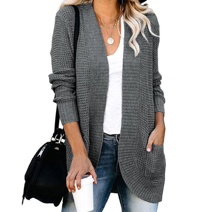 Women's Clothing  Curved Placket Large Pocket Sweater Cardigan Autumn Winter New  Cardigan