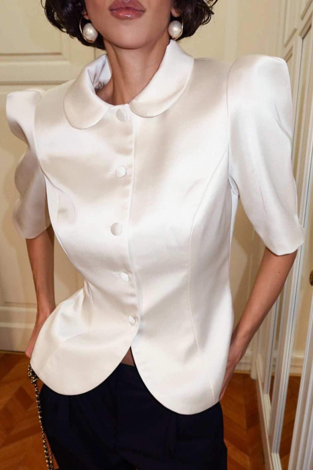 Chic Tie Waist Puff Sleeve Slim Blouse - Seldom Seen Styles