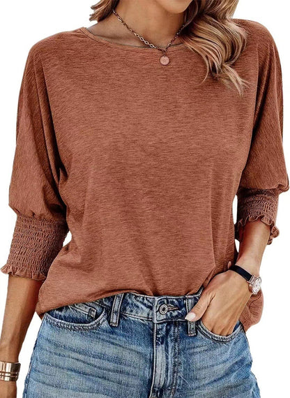 Women's 2025 Fashion Tops 3/4 Sleeve T-Shirts Cute Crewneck Basic Business Tees Blouses Casual Summer Wear Super Soft Breathable Fabric