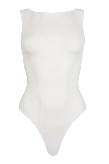 Maillot de bain une pièce côtelé à col montant - Noir/Blanc