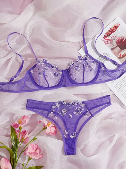 Flower Power 2 Piece Lingerie Set - Mesh