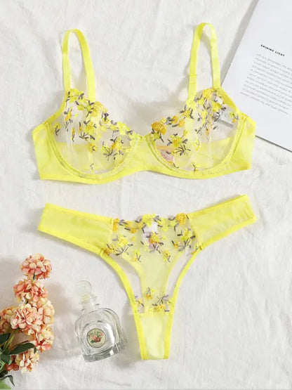 Flower Power 2 Piece Lingerie Set - Mesh