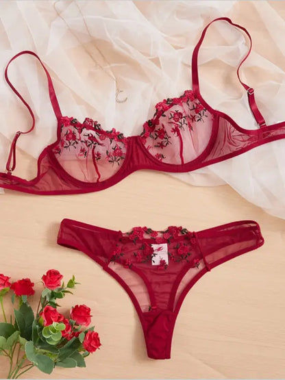 Flower Power 2 Piece Lingerie Set - Mesh