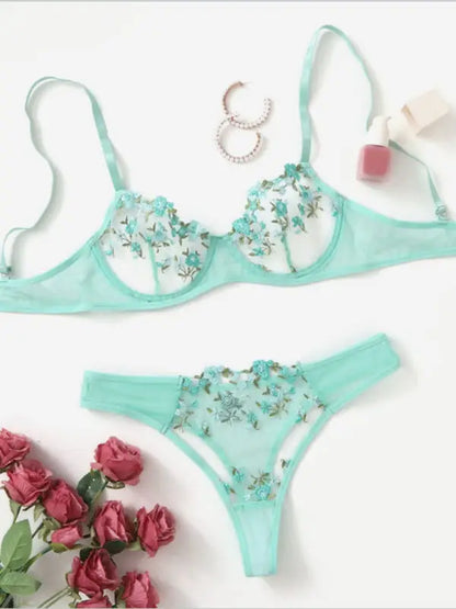 Flower Power 2 Piece Lingerie Set - Mesh