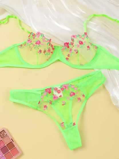 Flower Power 2 Piece Lingerie Set - Mesh