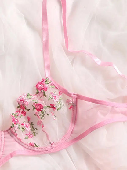 Flower Power 2 Piece Lingerie Set - Mesh