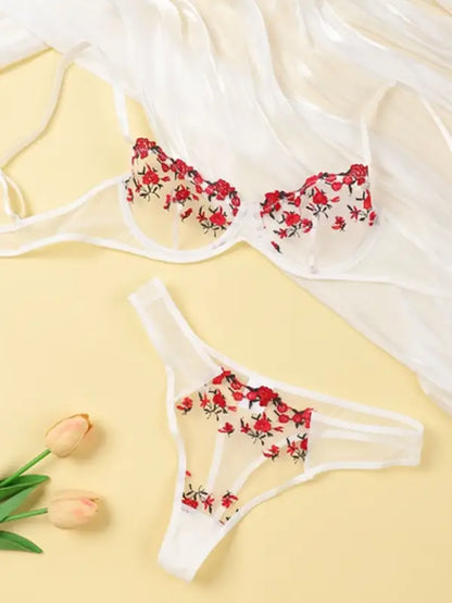 Flower Power 2 Piece Lingerie Set - Mesh