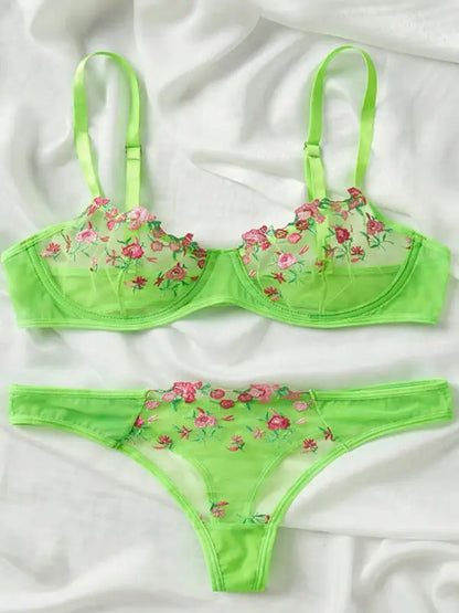 Flower Power 2 Piece Lingerie Set - Mesh