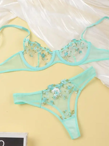 Flower Power 2 Piece Lingerie Set - Mesh