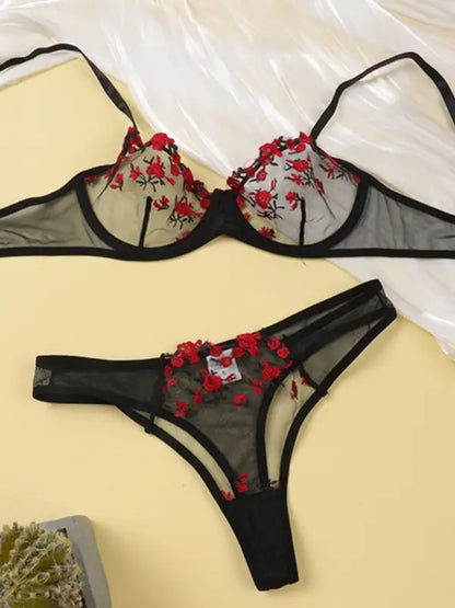 Flower Power 2 Piece Lingerie Set - Mesh