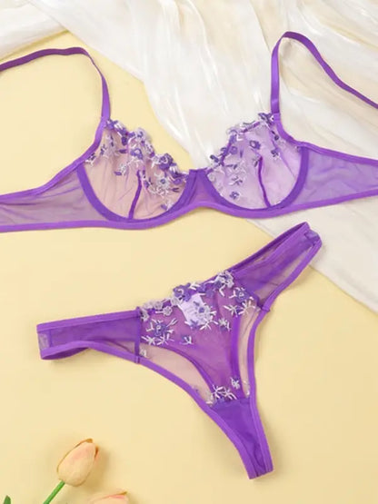 Flower Power 2 Piece Lingerie Set - Mesh