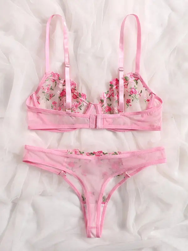 Flower Power 2 Piece Lingerie Set - Mesh - Seldom Seen Styles