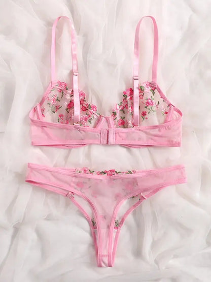 Flower Power 2 Piece Lingerie Set - Mesh