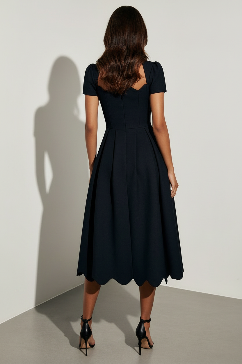 Scalloped Neckline Midi Dress with Refined Silhouette - Seldom Seen Styles