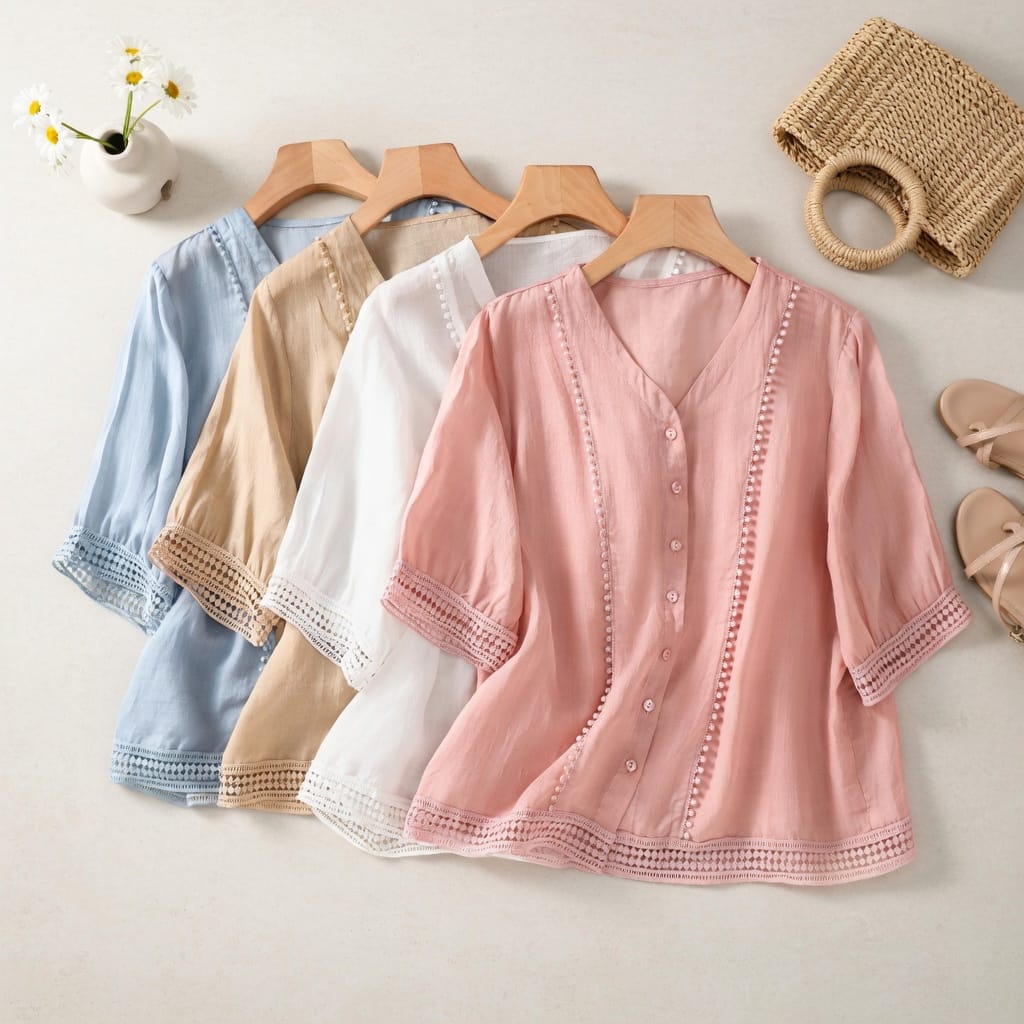 Women's V Neck Button Down Blouse Lightweight Loose Fit Short Sleeve Summer Top - Seldom Seen Styles