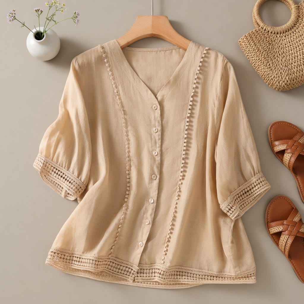 Women's V Neck Button Down Blouse Lightweight Loose Fit Short Sleeve Summer Top - Seldom Seen Styles