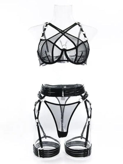 Hard To Keep - 3-Piece Velvet Lingerie Set