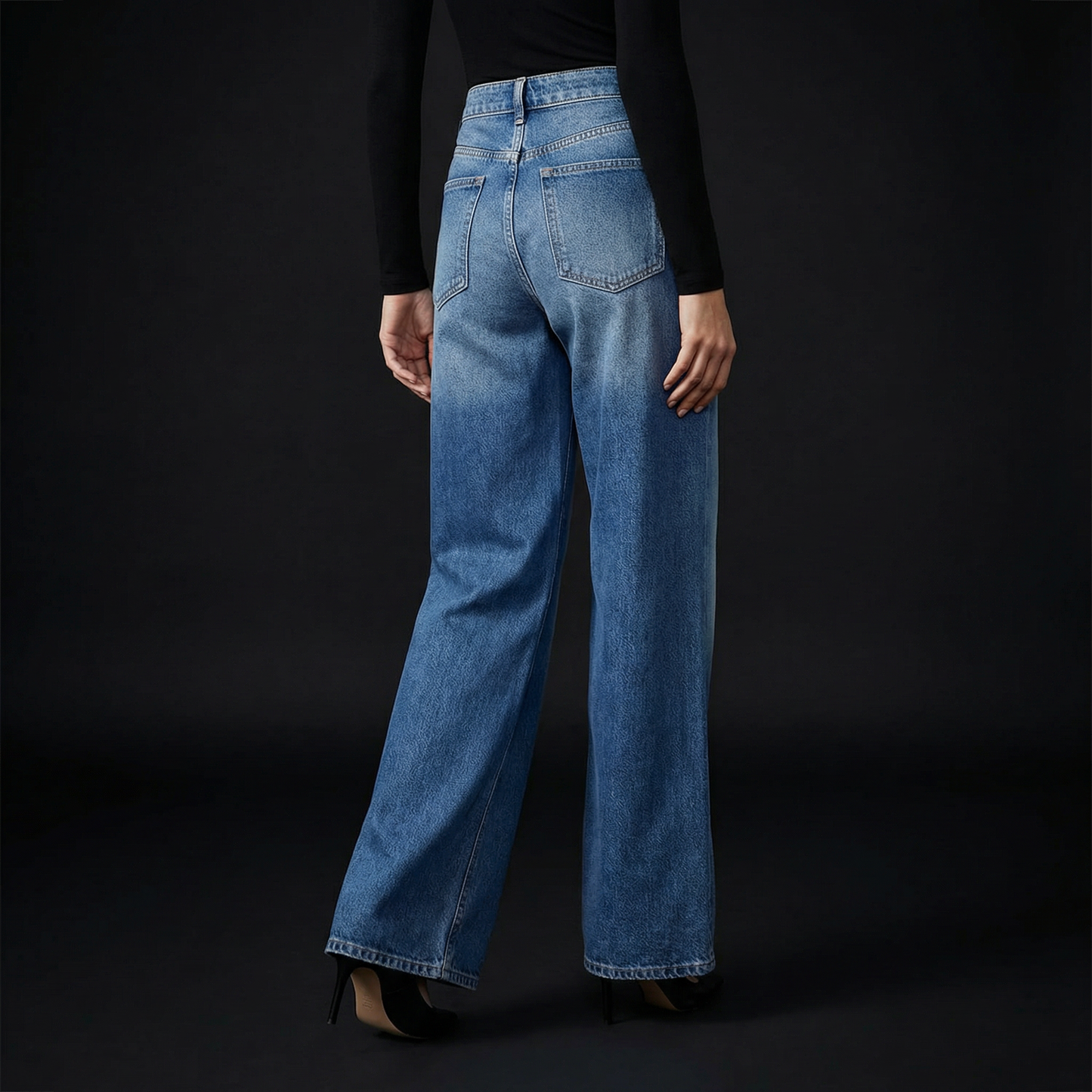 Women's High Waisted Wide Leg Jeans Rivet Detail Straight Leg Denim Pants - Seldom Seen Styles
