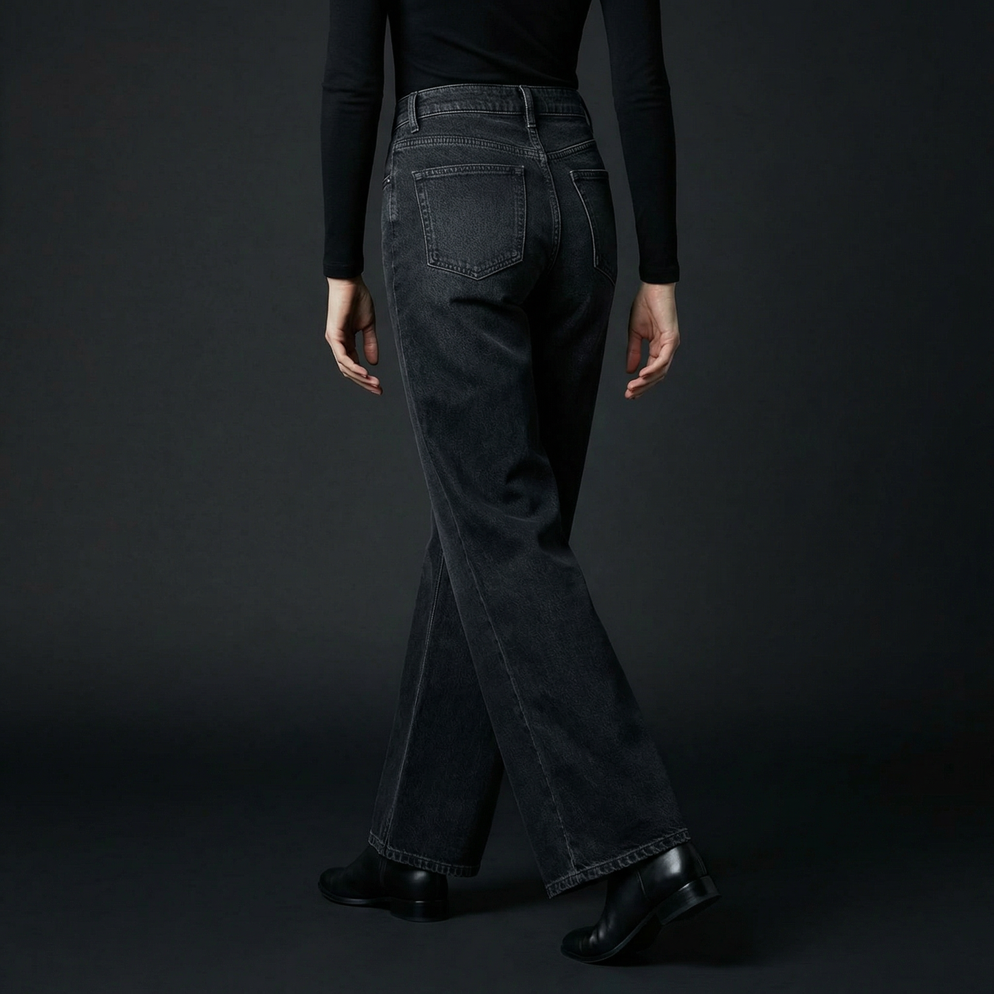 Women's High Waisted Wide Leg Jeans Rivet Detail Straight Leg Denim Pants - Seldom Seen Styles