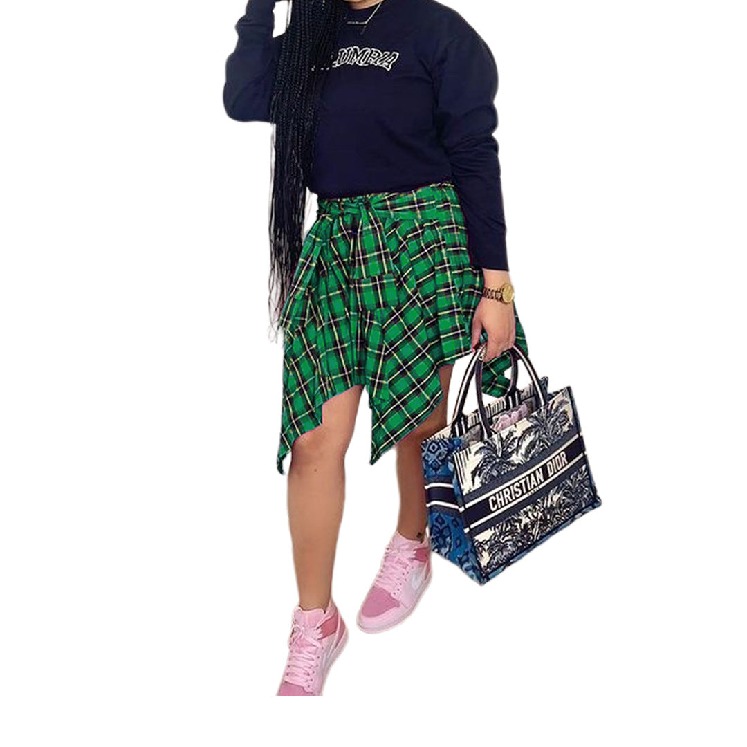 Women's Fashion Style Plaid Print Asymmetrical Hem High Waist Skirt, Casual Comfort Elastic Waist Tiered Layer Knee Length Skirt for Summer Going Out Streetwear, Fashionable Trendy Plaid Skirt, Womenswear Everyday Bottom - Seldom Seen Styles