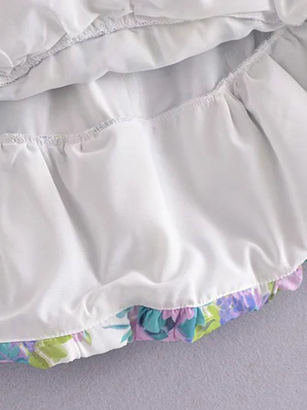 Asymmetric Puff Sleeve Dress Lace Lace Ruffle Skirt - Seldom Seen Styles