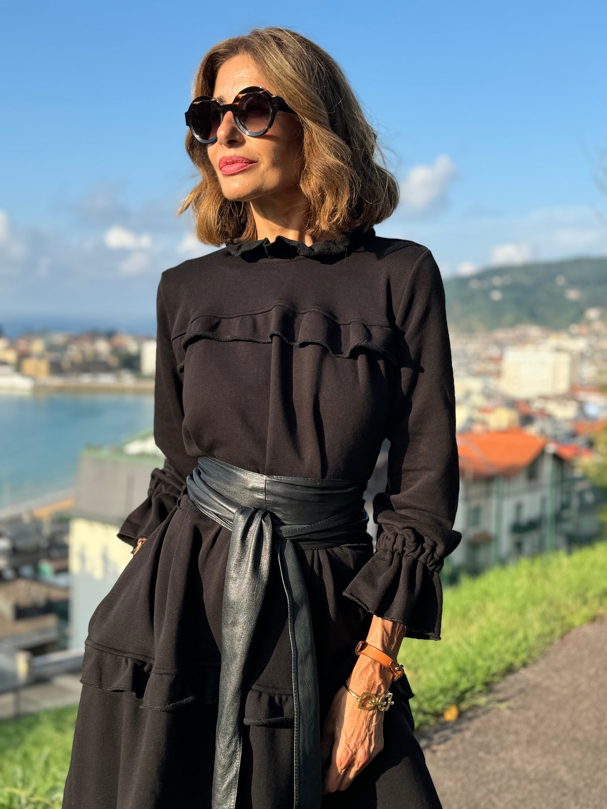 Womens Mock Neck Maxi Babydoll Dress Fall Casual Loose Cute Long Sleeve Ruffle Hem Long Dress Solid Color - Seldom Seen Styles