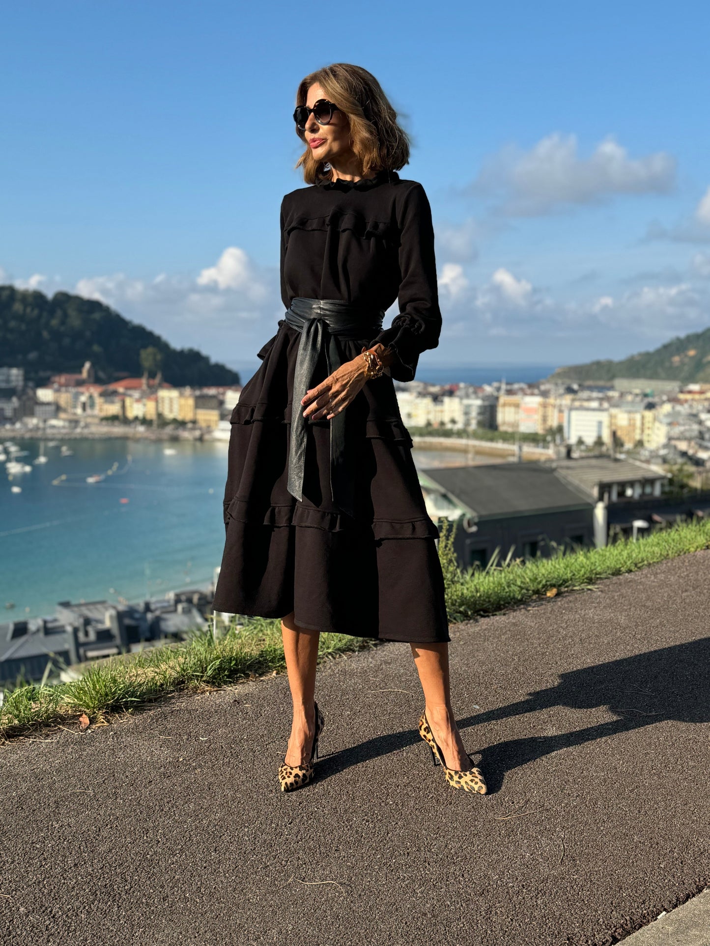 Womens Mock Neck Maxi Babydoll Dress Fall Casual Loose Cute Long Sleeve Ruffle Hem Long Dress Solid Color - Seldom Seen Styles