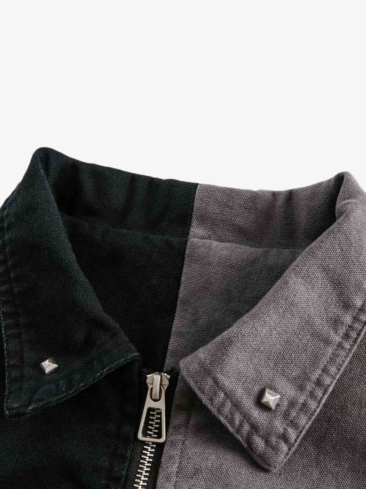 Contrast Color Spliced Graffiti Zip Up Jacket 