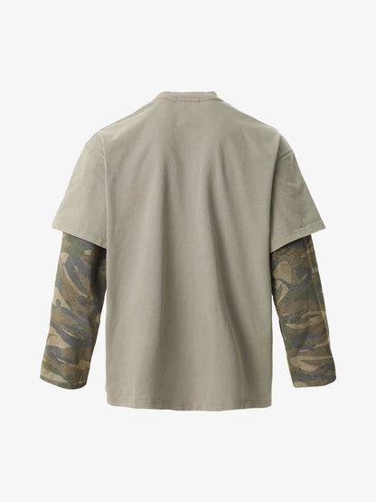 Jersey Distressed Camouflage Faux Two-Piece Graphic T-Shirt