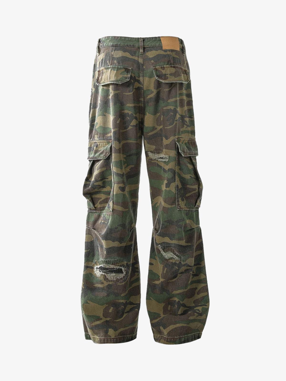 Ripped Camouflage Flared Cargo Pants - 2410 