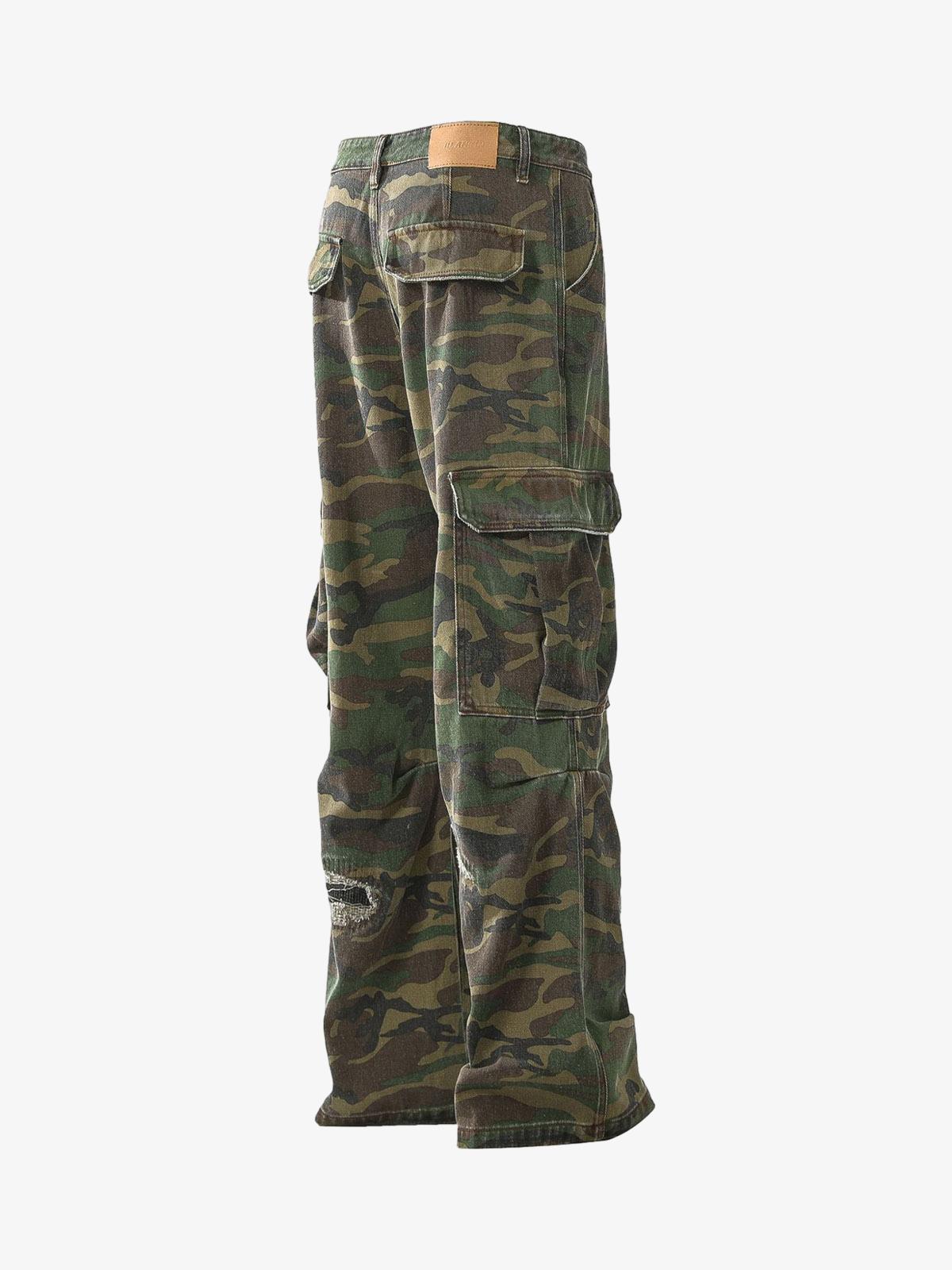 Ripped Camouflage Flared Cargo Pants - 2410 