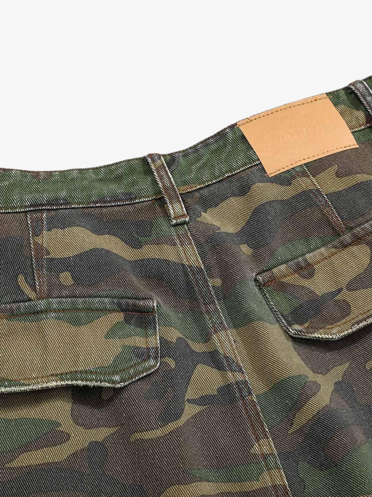Ripped Camouflage Flared Cargo Pants - 2410 