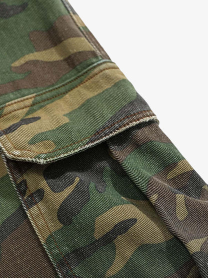 Ripped Camouflage Flared Cargo Pants - 2410 