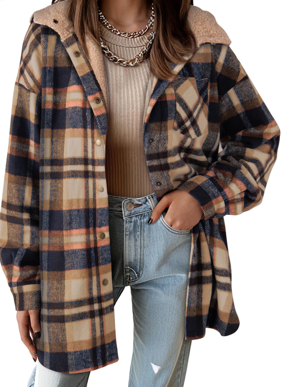 Women's Flannel Hooded Plaid Fuzzy Fleece Jacket - Seldom Seen Styles