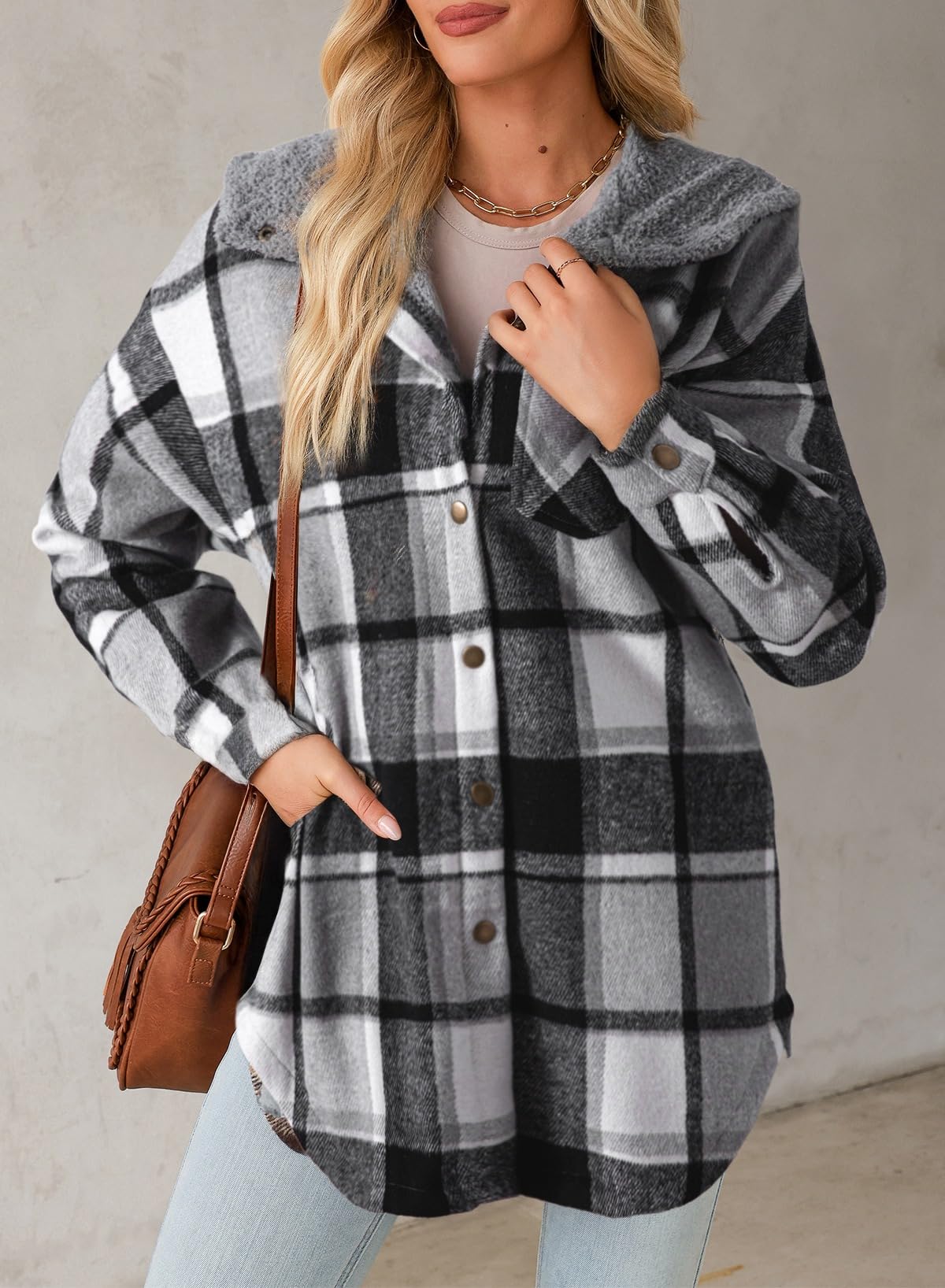 Women's Flannel Hooded Plaid Fuzzy Fleece Jacket - Seldom Seen Styles