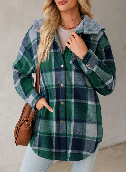 Women's Flannel Hooded Plaid Fuzzy Fleece Jacket