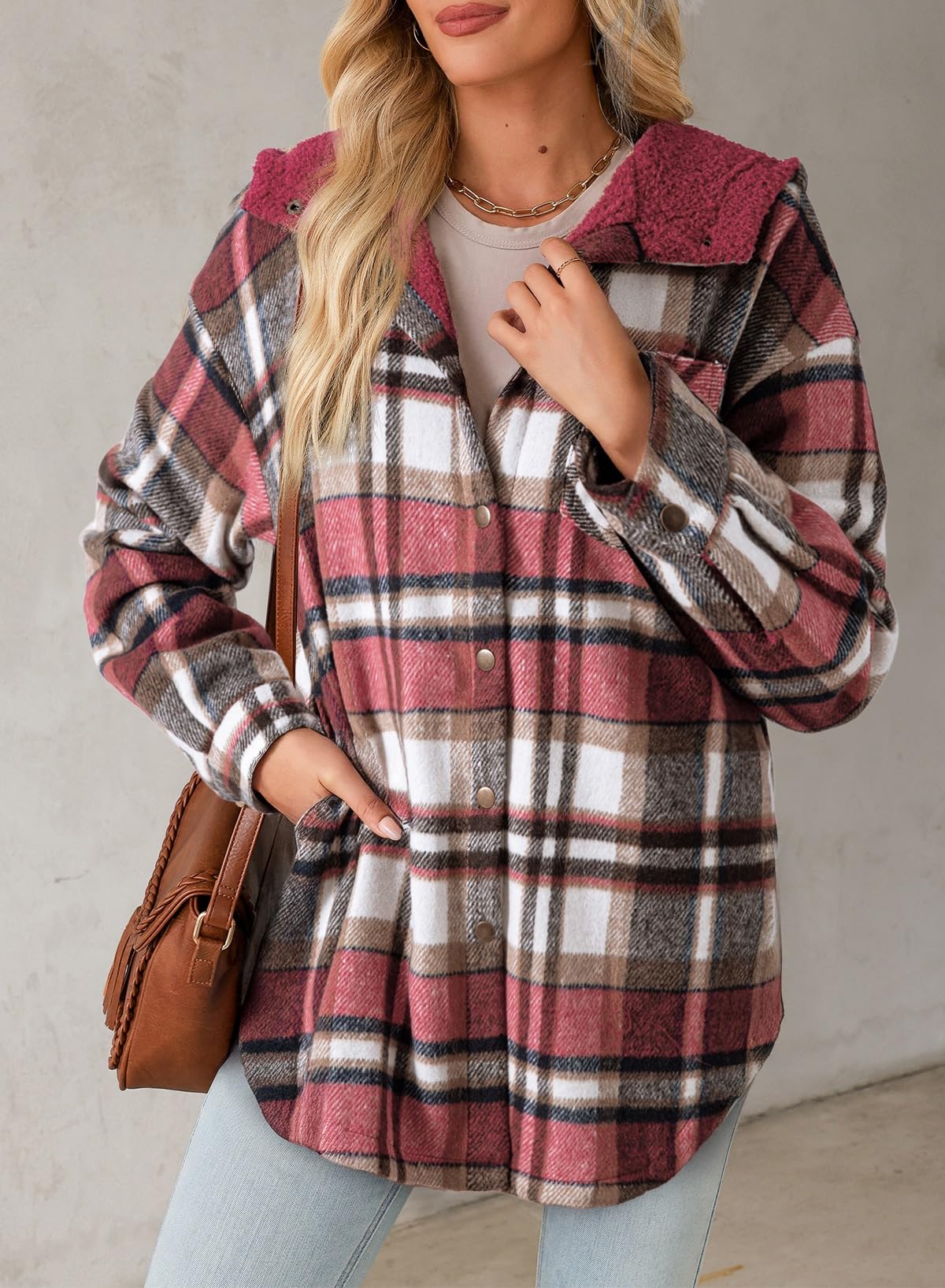 Women's Flannel Hooded Plaid Fuzzy Fleece Jacket Willluxe Store