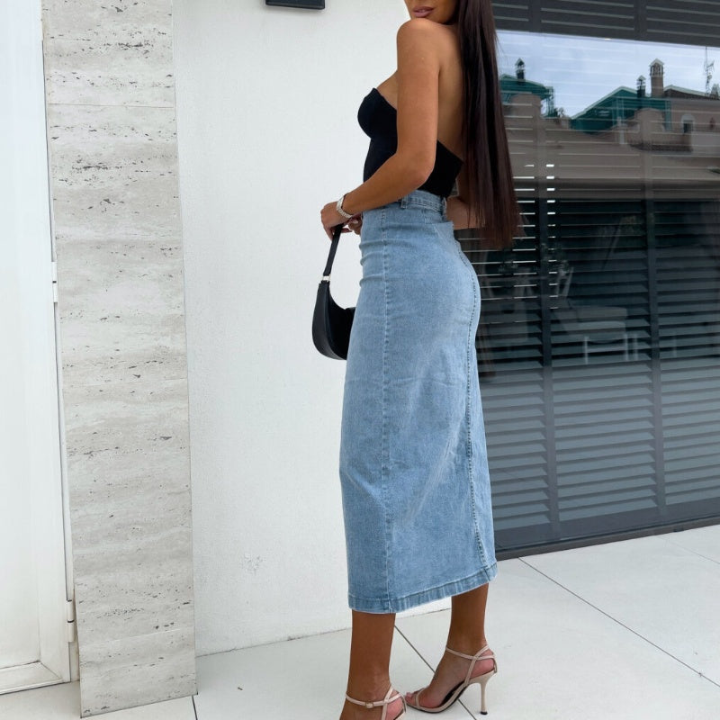 Everyday Curve Denim Button Skirt - Seldom Seen Styles