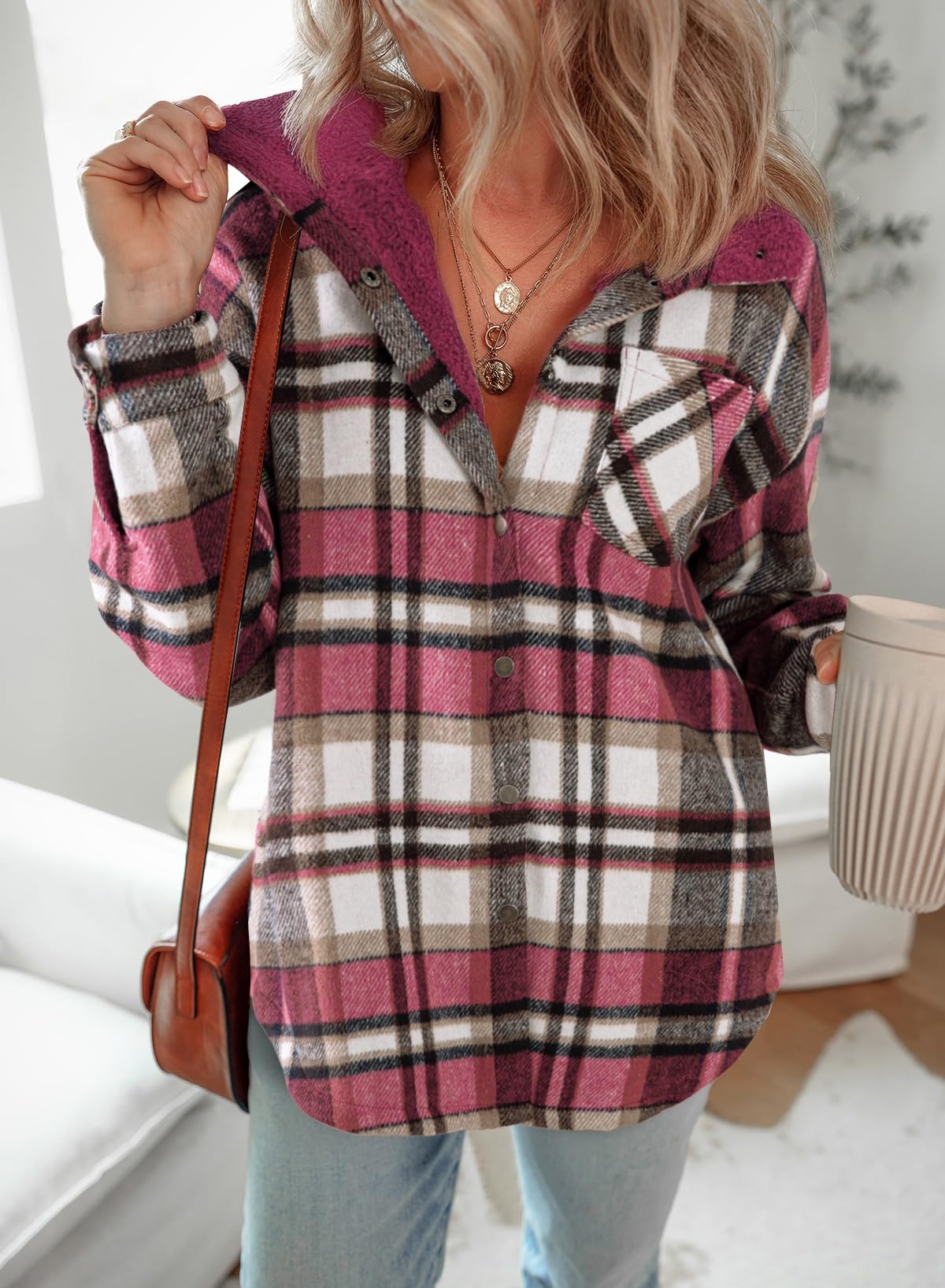 Women's Flannel Hooded Plaid Fuzzy Fleece Jacket Willluxe Store
