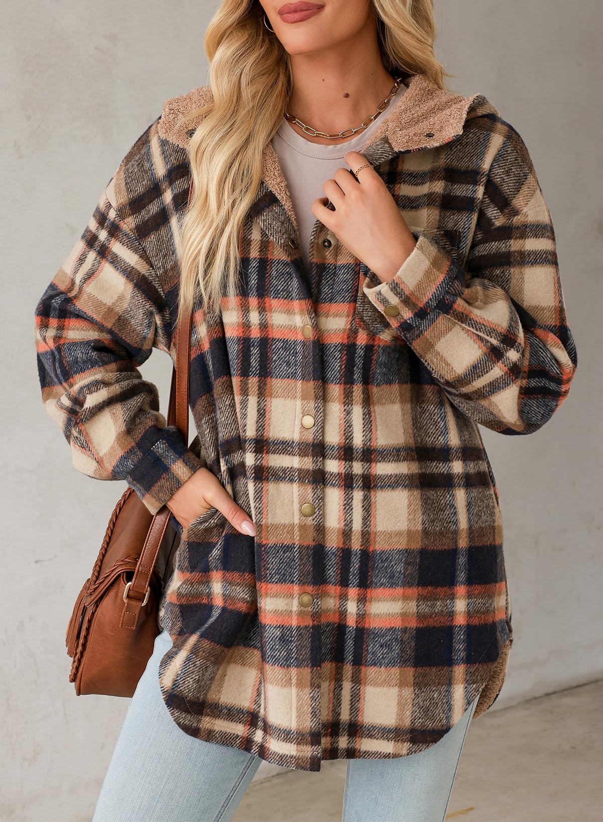 Women's Flannel Hooded Plaid Fuzzy Fleece Jacket - Seldom Seen Styles